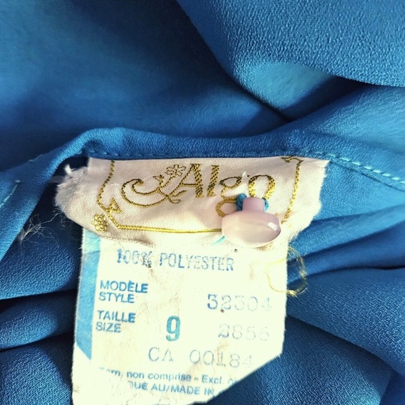 Size S to M Vintage 1980s Algo Sheer Balloon Sleeve Midi Dress - Picture 5 of 5